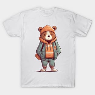 A cute teddy bear wearing street fashion T-Shirt